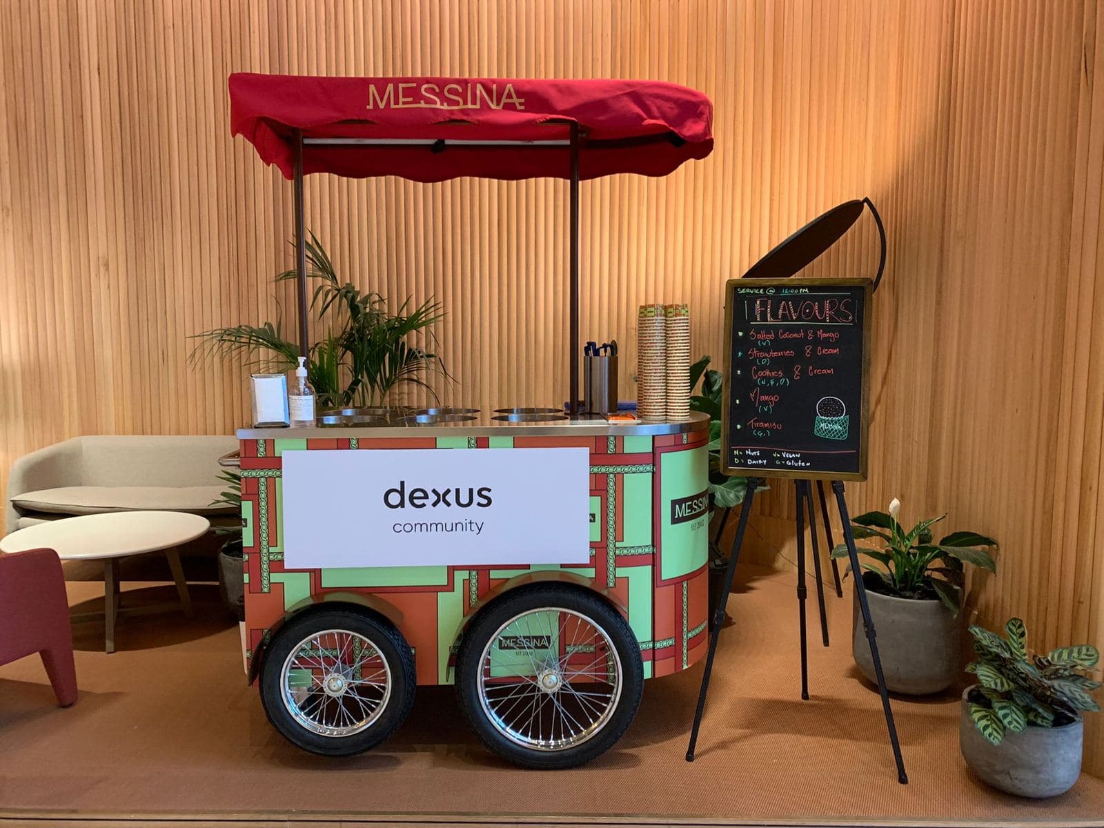Cart No.1 with a white Dexus panel in an office foyer