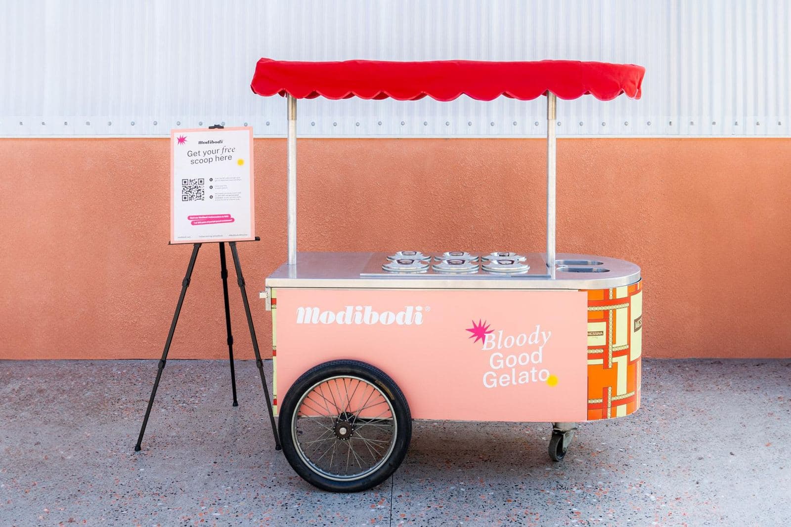 Cart No.2 with a pink Modibodi panel and a menu on an easel